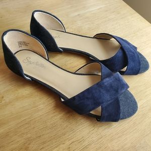 Seychelles blue suede & denim flats sandals 6.5